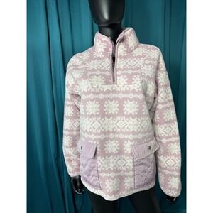 Como Vintage Purple Snowflake Fair Isle Sherpa Fleece Quarter Zip Pullover Large